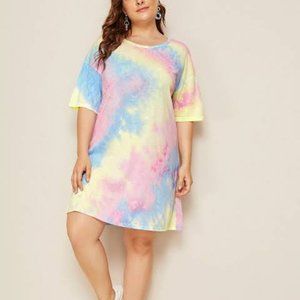 Shein Plus Drop Shoulder Tie Dye T-Shirt Dress